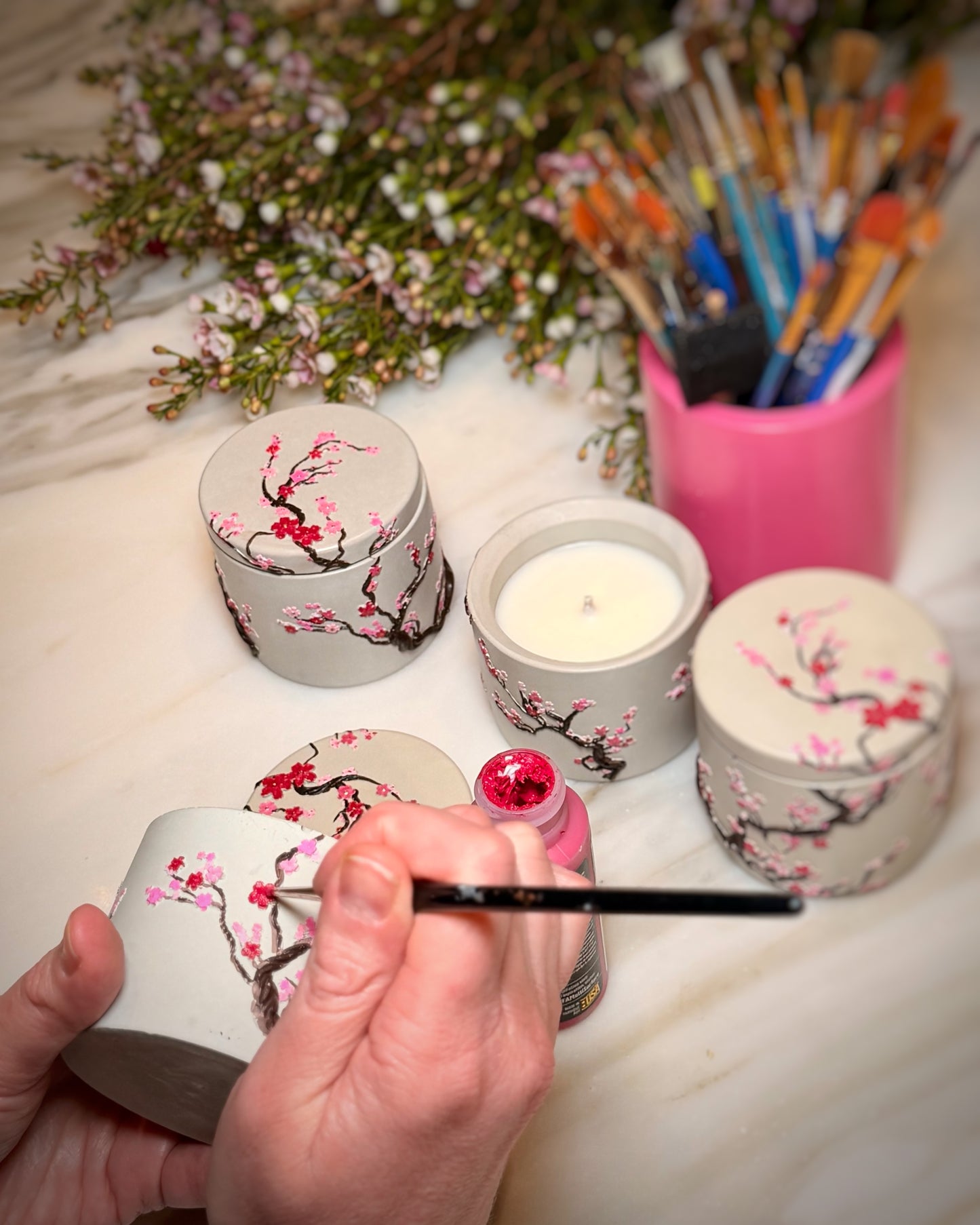 Cherry Blossom Concrete Candle