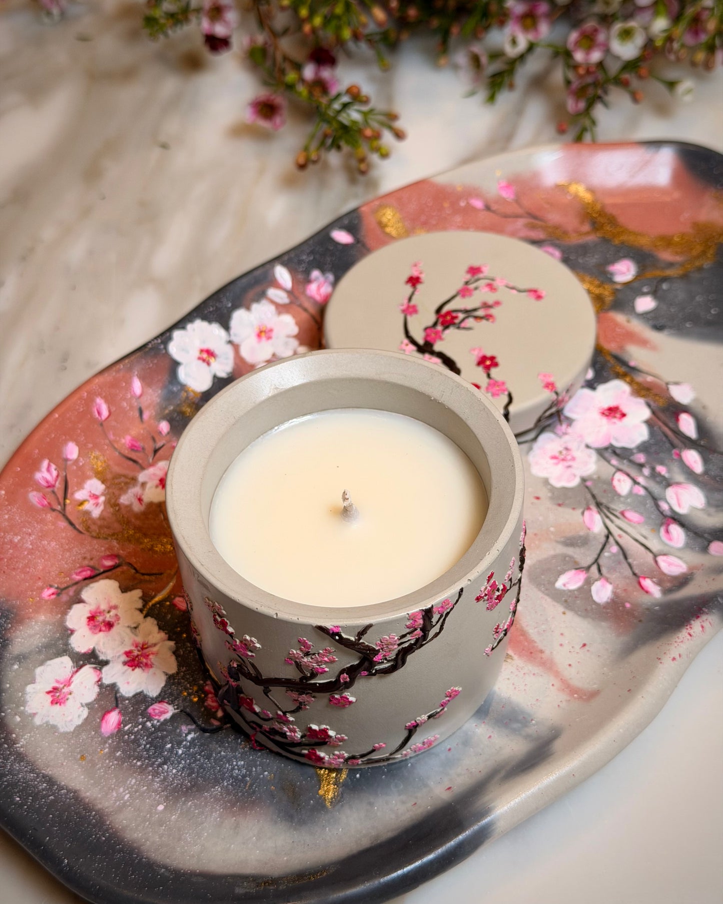 Cherry Blossom Concrete Candle