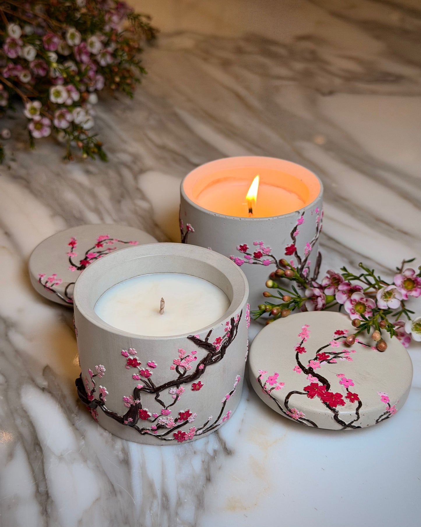 Cherry Blossom Concrete Candle
