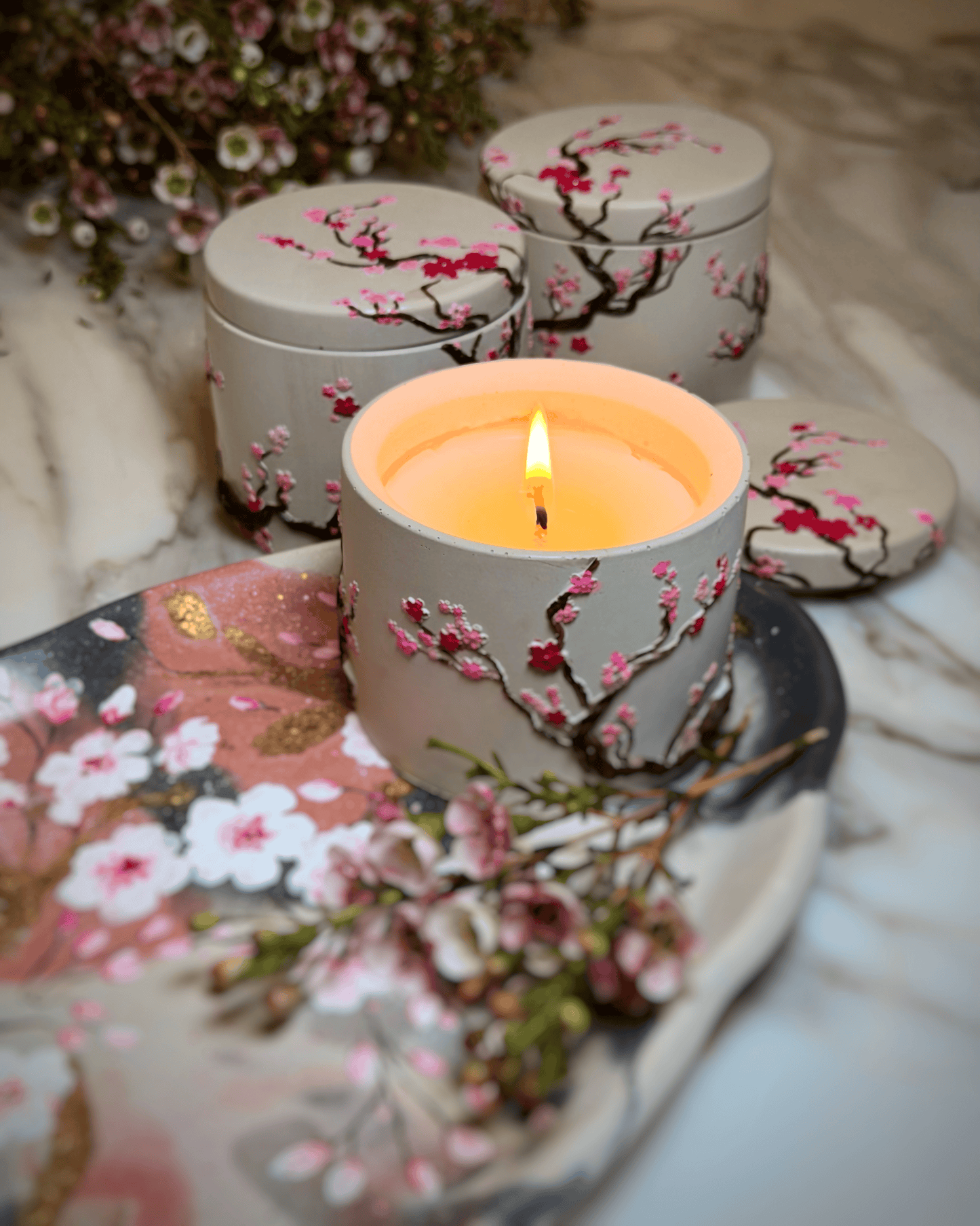 Cherry Blossom Concrete Candle